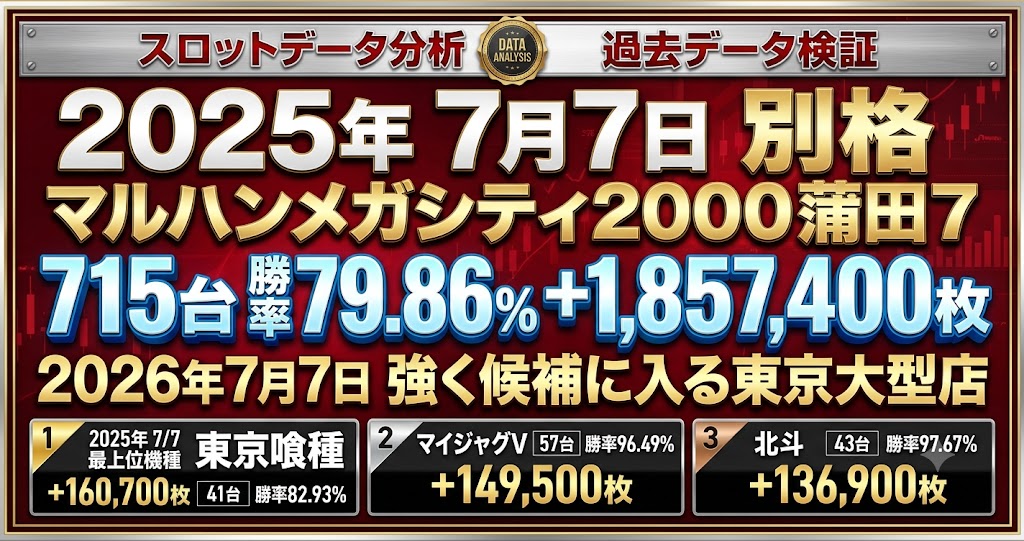 マルハンメガシティ2000 蒲田 7 2026年7月7日データ分析記事のアイキャッチ画像
